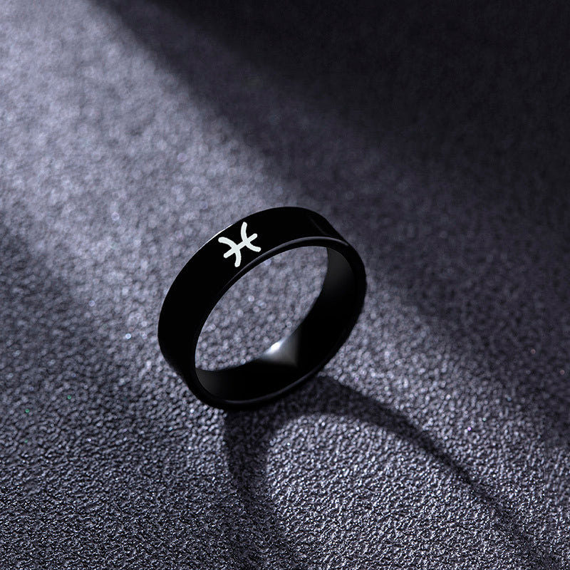 Black Stainless Steel Ring Zodiac Constellation Stars Geometric Shape PunkHipHop Fashion Ring ForMen AndWomen