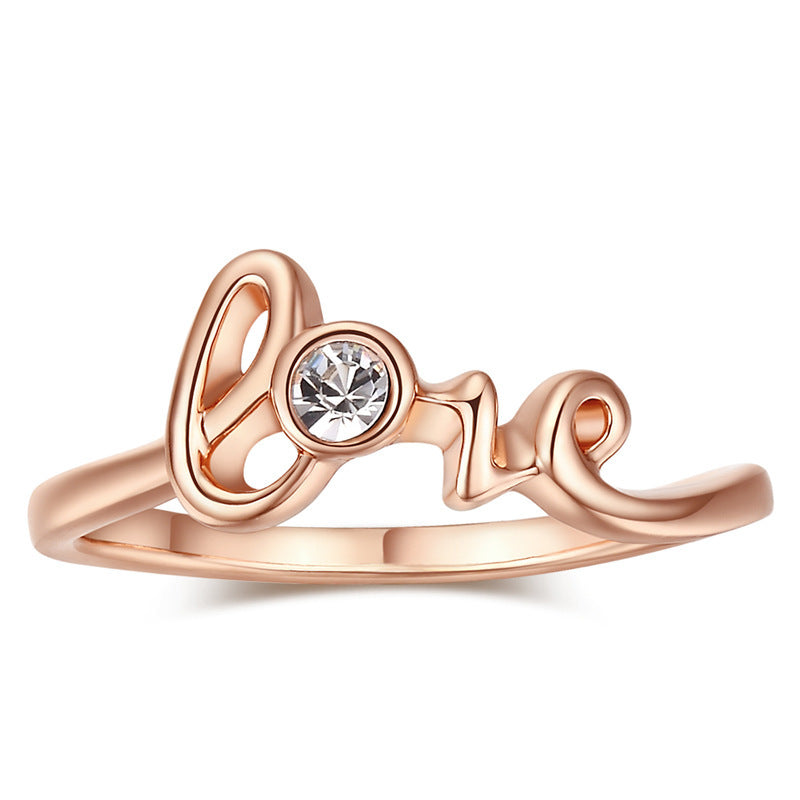 Women Ring Copper Letter Ring Platinum Plated With Inlaid Zircon Simple Korean Love Design Fashion Jewelry Set