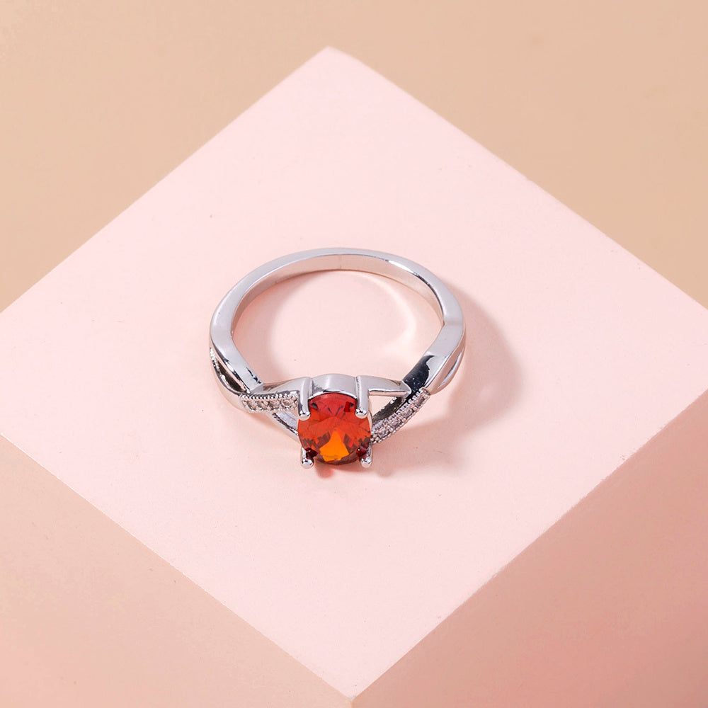 Womens Adjustable Garnet Ring Oval Red Stone Bronze Finish