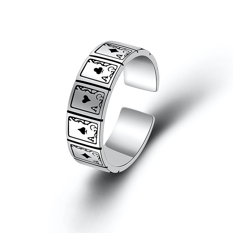 Unisex Adjustable Ace Playing Card Ring Retro Alloy National Style Old World Design Fashion Accessory Fashion Piece
