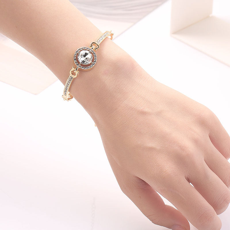 Geometric Electroplated Alloy Bracelet With Zircon Crystals And Extension Chain Korean Style Elegant Womens Jewelry