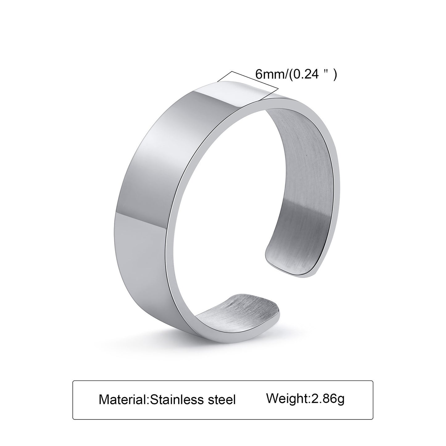 Mens Stainless Steel Open U Shaped Ring Adjustable Band Durable Comfortable Wear Minimalist Modern Style For Men
