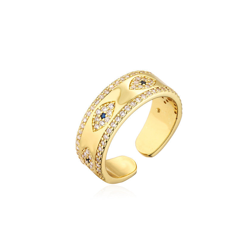 Gold Plated Copper Zircon Ring Adjustable Geometric Design Fashion Jewelry Gift for Women Who Love Modern Style