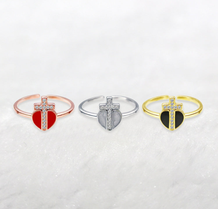 Adjustable Open Loop Heart Ring For Women 925 Sterling Silver Inlay Anniversary Valentines Day Gift For Her Elegant Gift