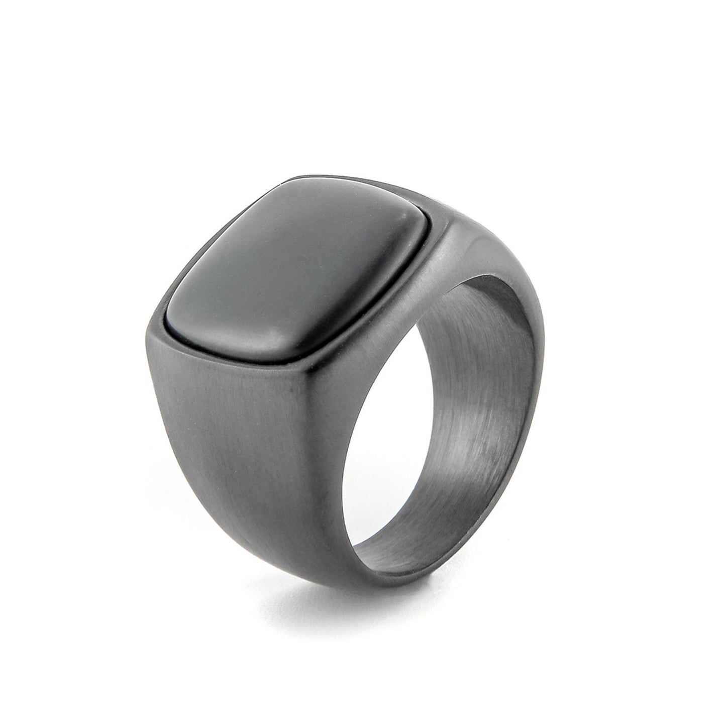 Mens Stainless Steel Ring Black Agate Geometric Design European American Casting Ring Gift For Trade Fairs Now