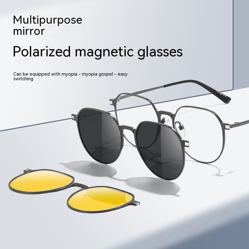 Polarized Retro Oval Sunglasses With Magnetic Suction Frame