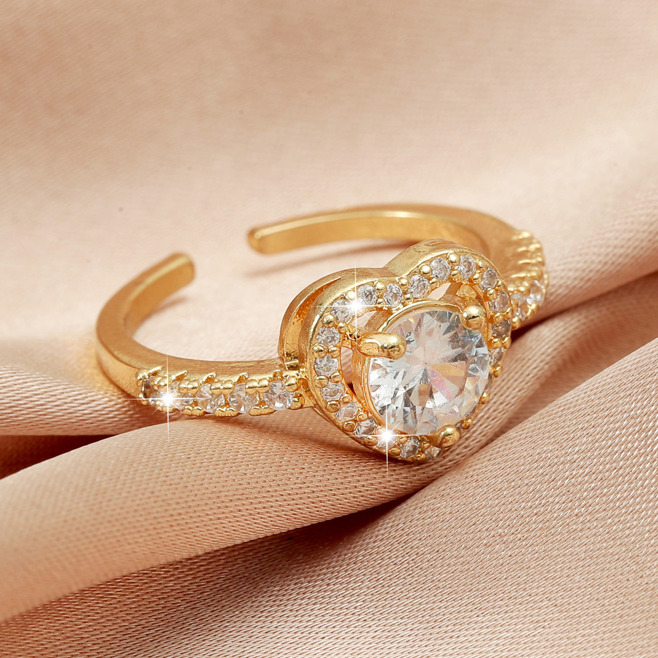 Adjustable Copper Geometric Ring With Diamond Inlay Retro Love Ring For Women Alloy Gemstone Jewelry Gift Statement