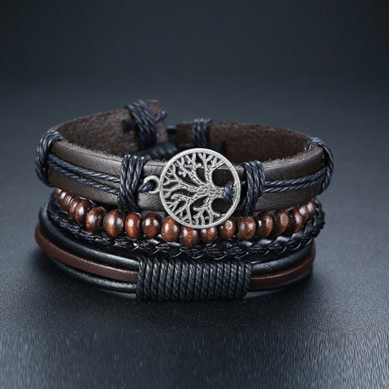 Womens Cowhide Leather Bracelet With Alloy Inlay Tree Of Life Charm Peace Tree Fashion Jewelry European Style Design