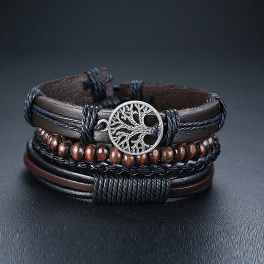 Womens Cowhide Leather Bracelet With Alloy Inlay Tree Of Life Charm Peace Tree Fashion Jewelry European Style Design