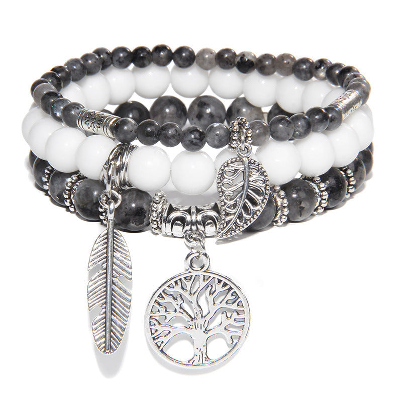 Unisex Agate Beads Bracelet Set With Tree Of Life Pendant