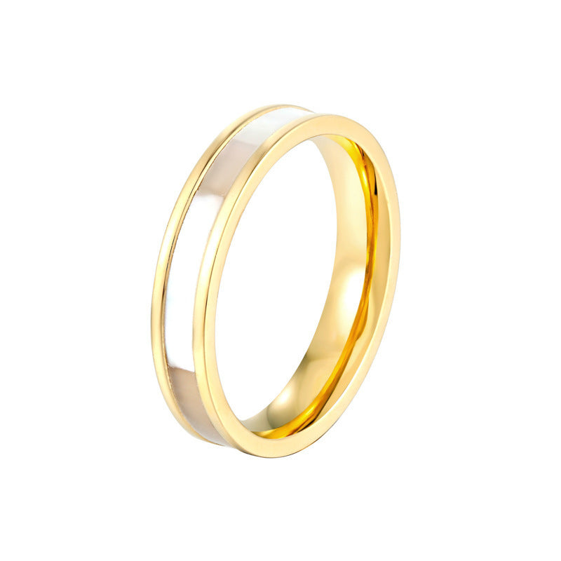 Womens Titanium Steel Ring With Shell Inlay Geometric Design Band Rings 6mm Width Simple Fashion Ring Everyday