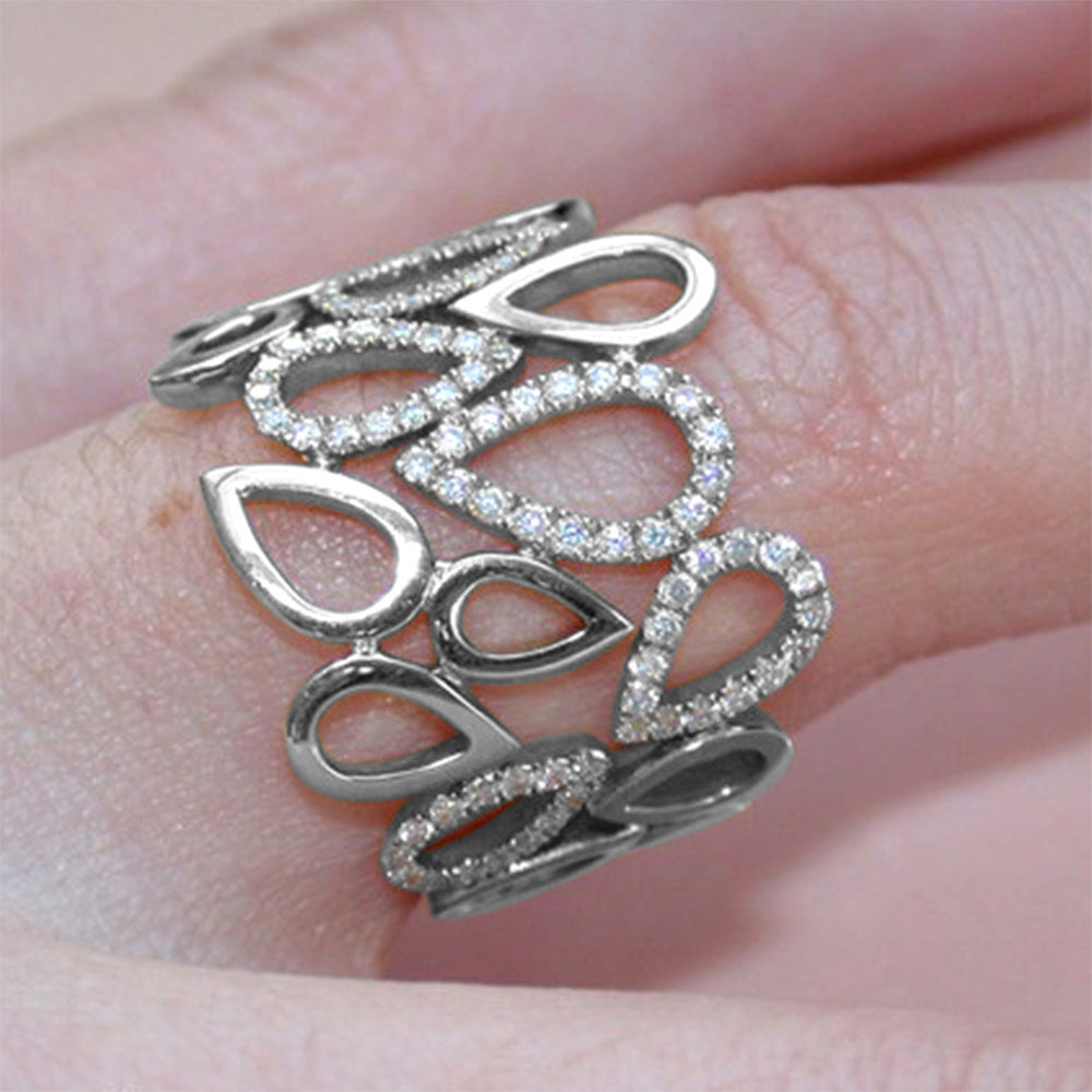 Personalized Drop Shaped Hollow Micro Setting Ring With Zircon Inlay Copper Gold Plated Size 6 7 8 9 10 Deluxe