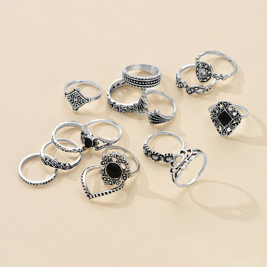 Geometric Flower Hollow Ring Electroplated Alloy European Style Fashion Statement Ring For Women Retro Design Trend