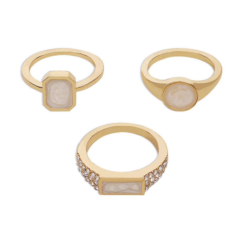 Retro Geometric Alloy Ring Set Imitation Dripping Oil Design European American Travel Souvenir Gift Ring X1 X1