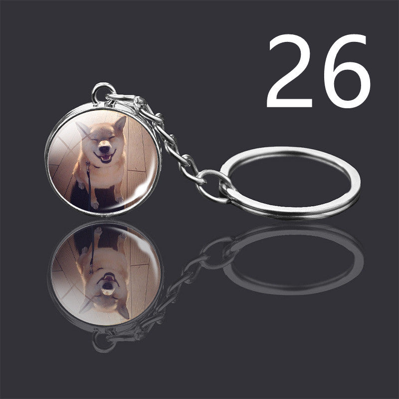 Dog Keychain Double Sided Glass Ball Pendant Exquisite Metal Design Key Chain For Pet Lovers Gift For Everyday