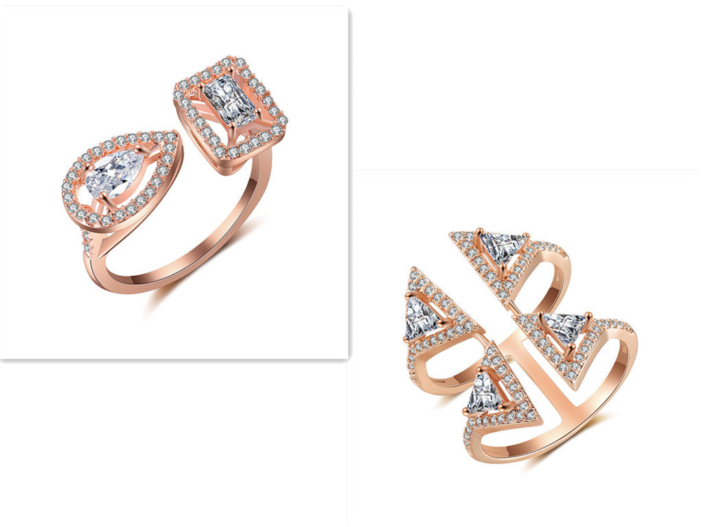 Personalized Geometric Double Ring Fashion OL Copper Ring with Zircon Treatment Individually Packed Business Gifts Ring for Women and Girls
