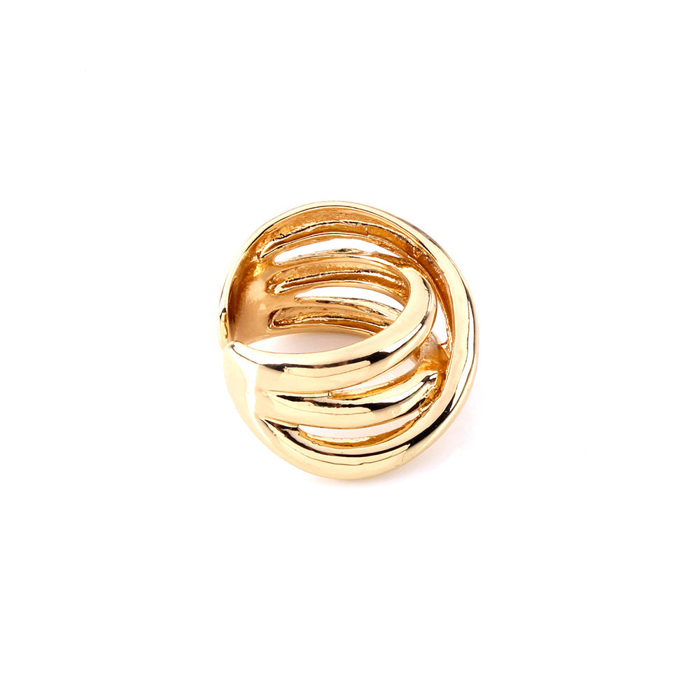 Womens Geometric Rings Multi Layer Alloy Ring European American Electroplated Individually Packed Gold Shimmer