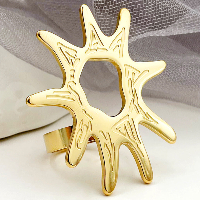 Womens Stainless Steel Ring With Heart Flower Star Pattern