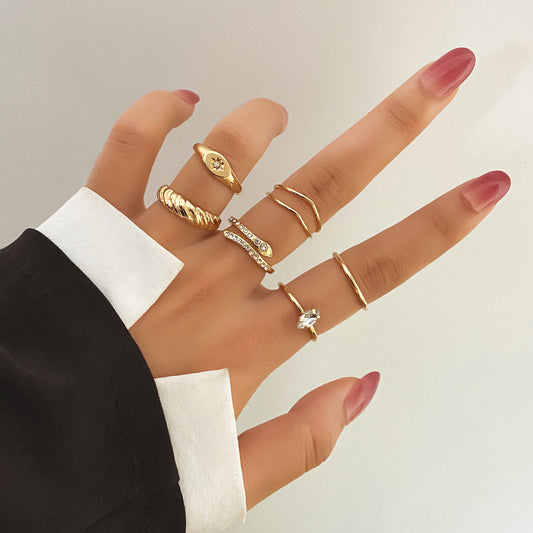 Unisex Geometric Ring Set Five Pointed Star Flower Alloy Fashion Jewelry Gold Tone Silver Tone 5 Piece For Him