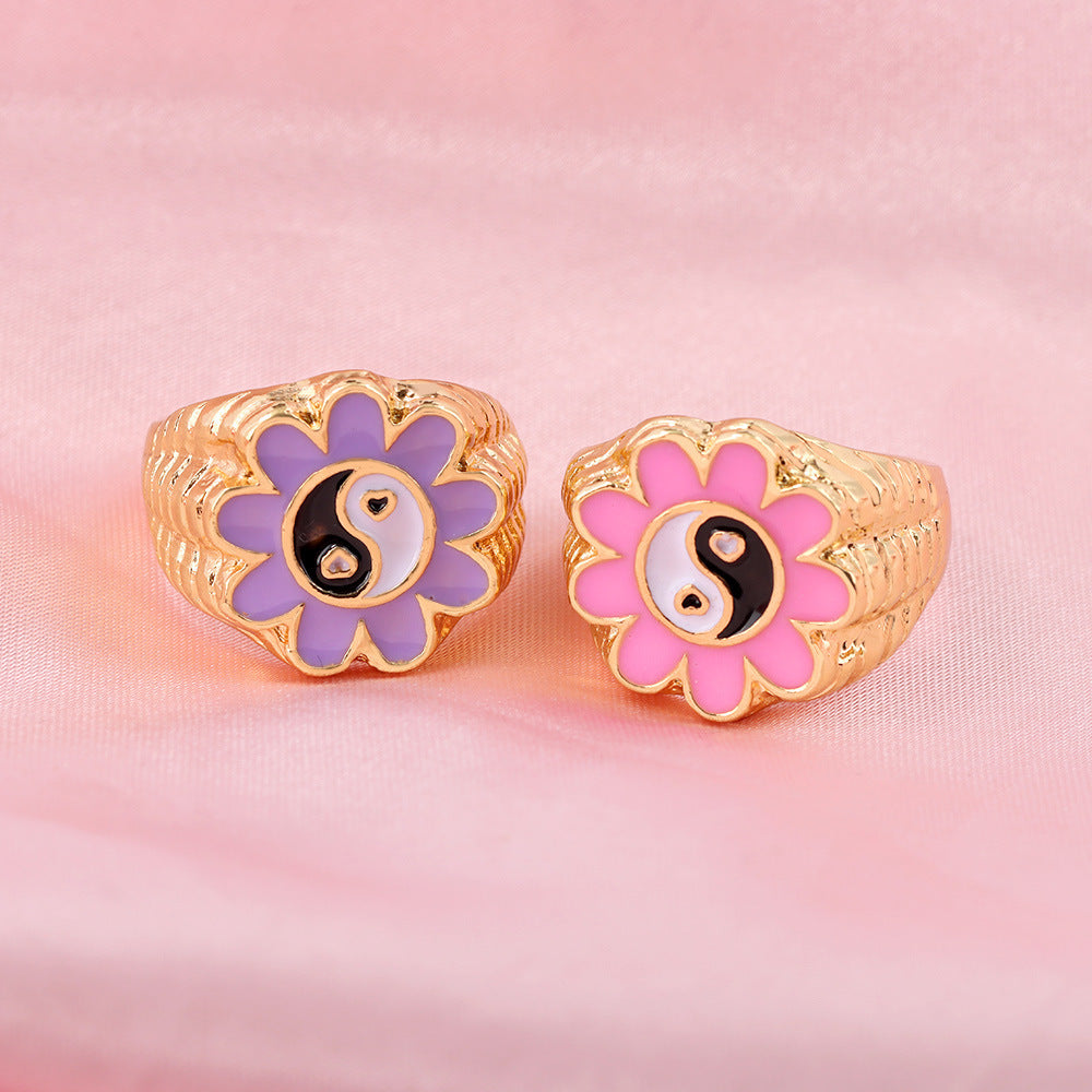 Unisex Flower Ring Trendy Floral Design Metal Ring European Electroplated Jewelry Accessory Unisex Flower Metal