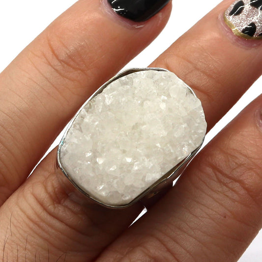 Natural White Crystal Ring Irregular Oval Bohemian Pastoral Fashion Jewelry For Women And Girls Durable Accessory