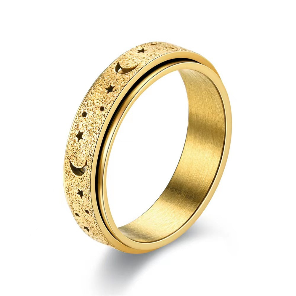 Rotating Ring Hollow Star Moon Stainless Steel Geometric Design Celestial Jewelry for Daily Wear Women and Girls Steel