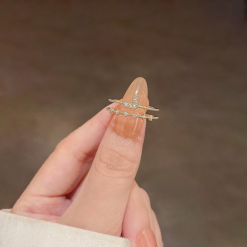 Elegant PearlWhite Ring Geometric Copper Band Electroplated White Gold Gemstone Inlay Gift For Her Korean Style