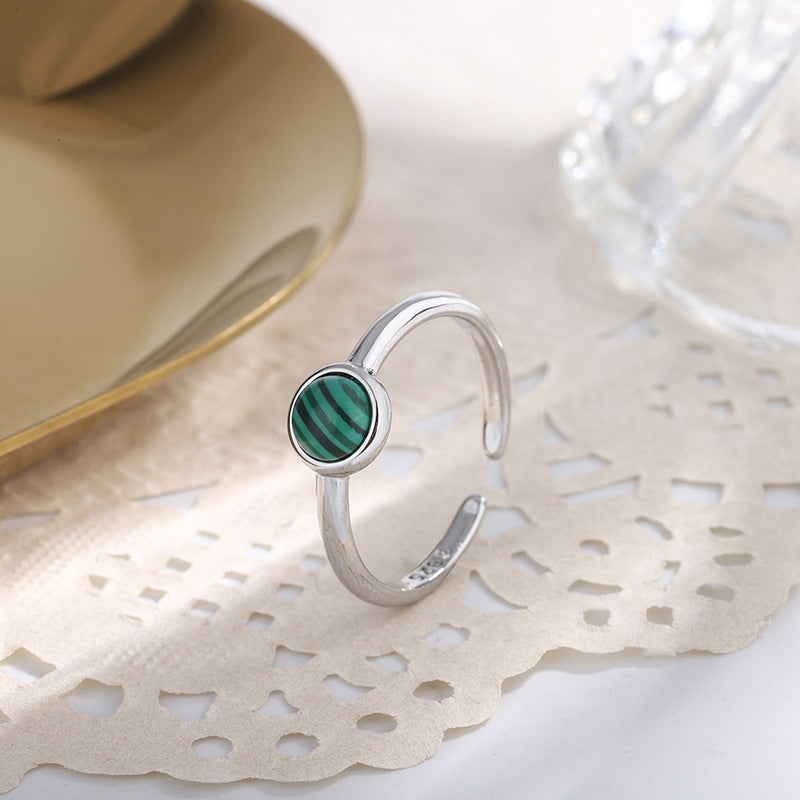 Malachite Round Copper Adjustable Ring For Women Fashion Jewelry Everyday Wear Gift For Elegant Style Gift Box