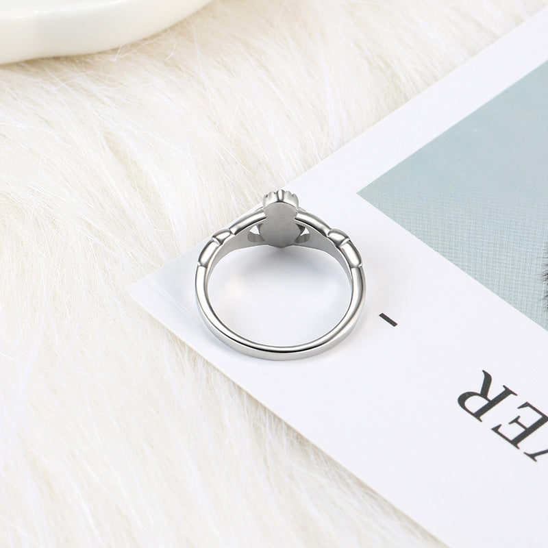 Womens Stainless Steel Ring Emerald Zircon Crown Hollow Design Fashion Titanium Ring For Her Gift For Her Glow