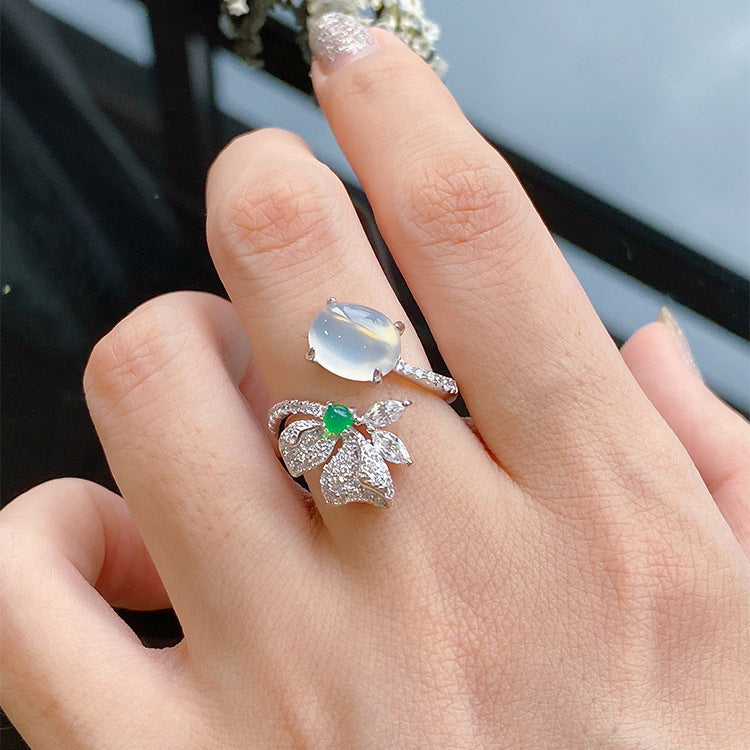 Elegant White Chalcedony Agate Diamond Ring For Women Copper Adjustable Geometric Jewelry For Everyday Wear And Occasion