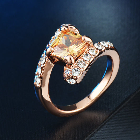 Rose Gold Plated Ring Crystal Zirconia Geometric Designs Fashion Jewelry Durable Statement Accessory For Women