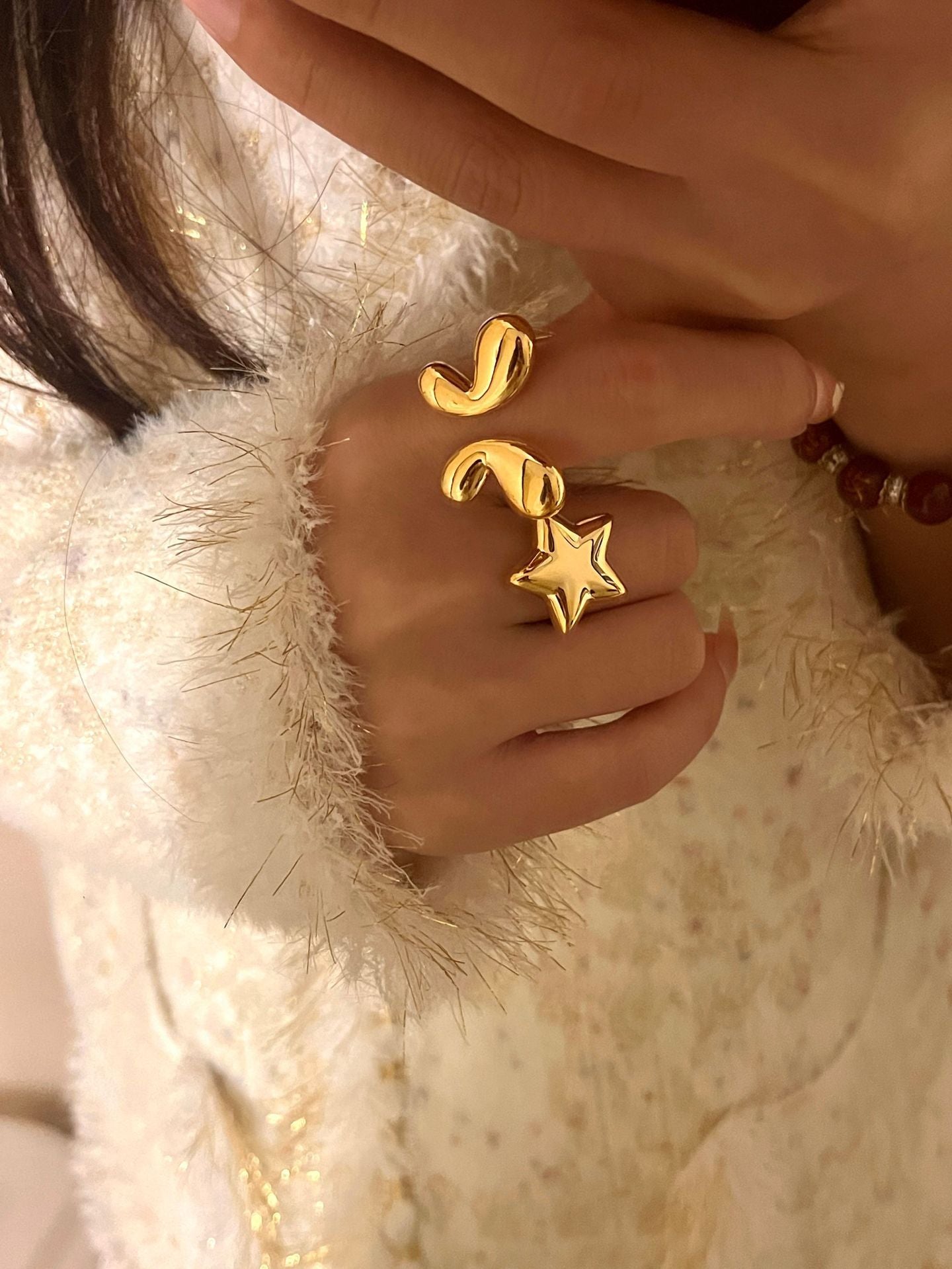 Open Ring Gold Plated Alloy Butterfly Star Design Adjustable Jewelry For Everyday Wear Elegant Chic With Shine