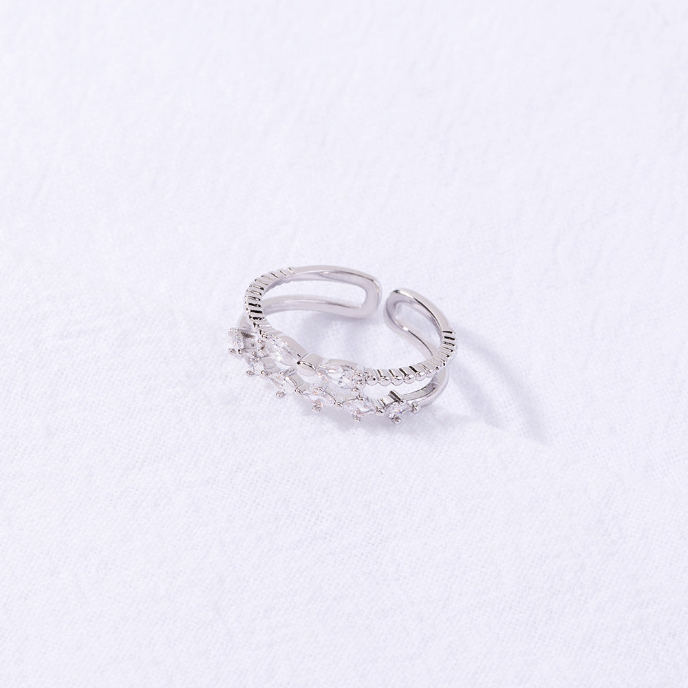 Adjustable Butterfly Ring for Women Double Zircon Accent Copper Plated European American Style Timeless Charms