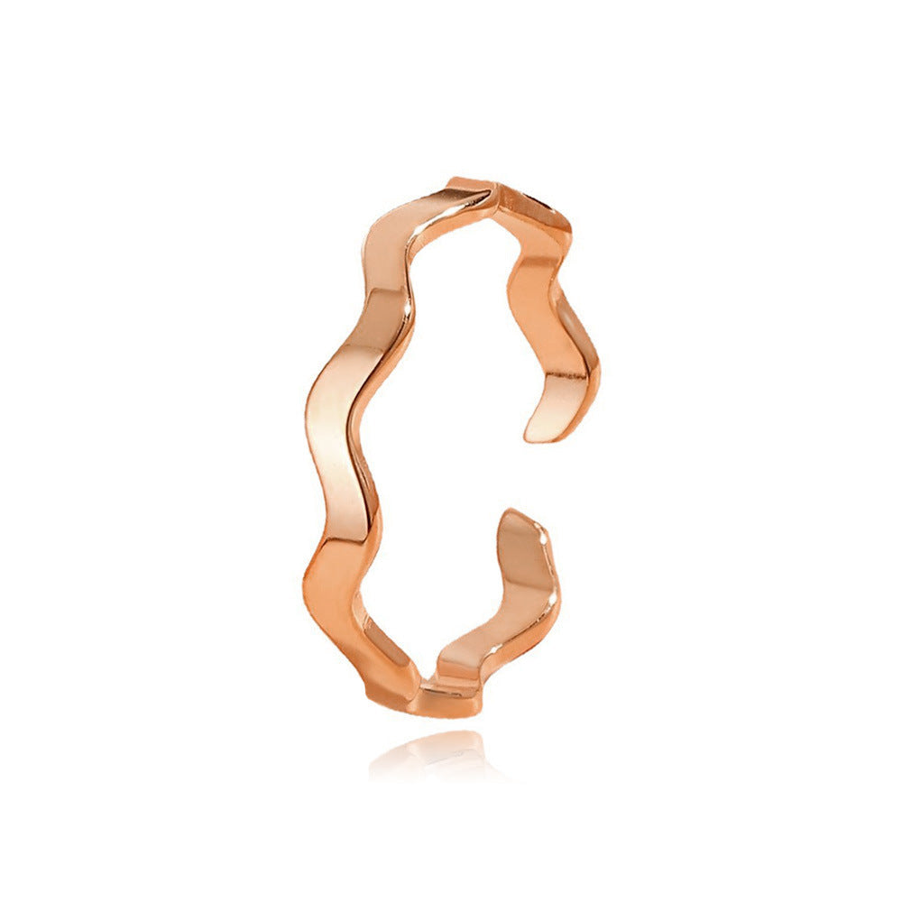 Womens Stainless Steel U Shaped Wave Ring Minimalist