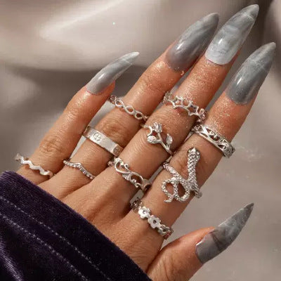 Vintage Punk Alloy Ring Set 11 Piece Geometric Designs For Women And Girls Individually Packed Retro Fashion Collection