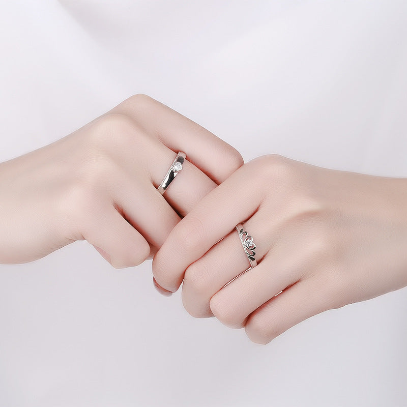 Sterling Silver Crown Couple Ring Adjustable Opening For Men And Women Fashion Jewelry Nation Style Gem Inlays