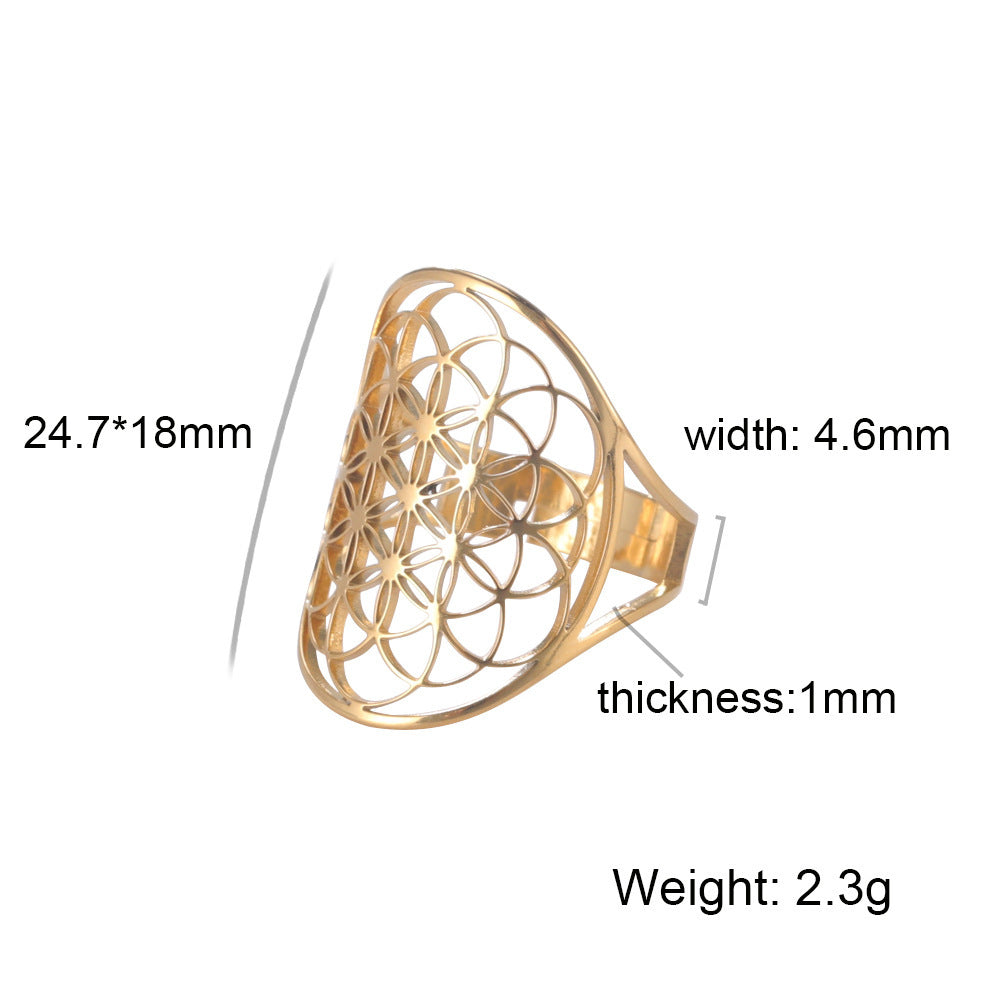 Womens Hollow Flower Ring Stainless Steel Electroplated Creative Design All Match Versatile Quality Elegant All Match