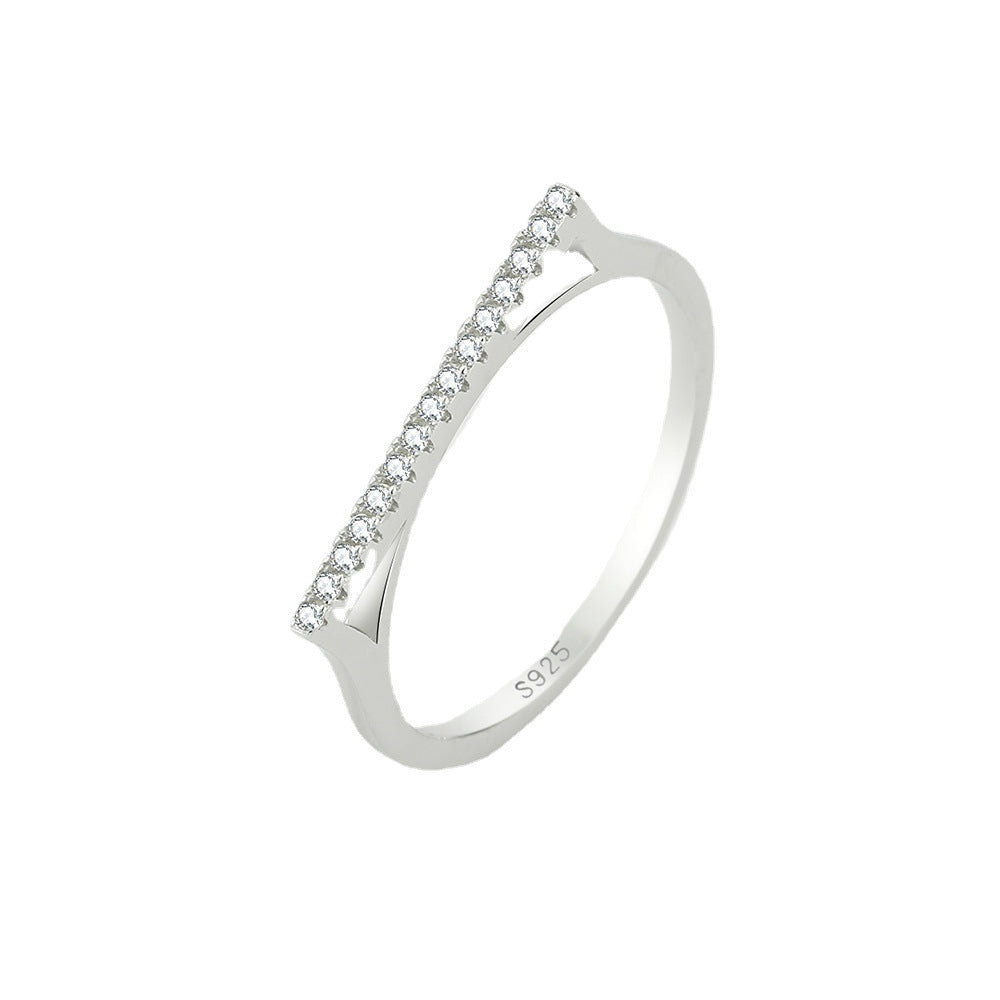 Geometric Silver Ring For Women Round Band With Diamond Inset Electroplated Shine Gift Jewelry Elegant Sparkle Finish