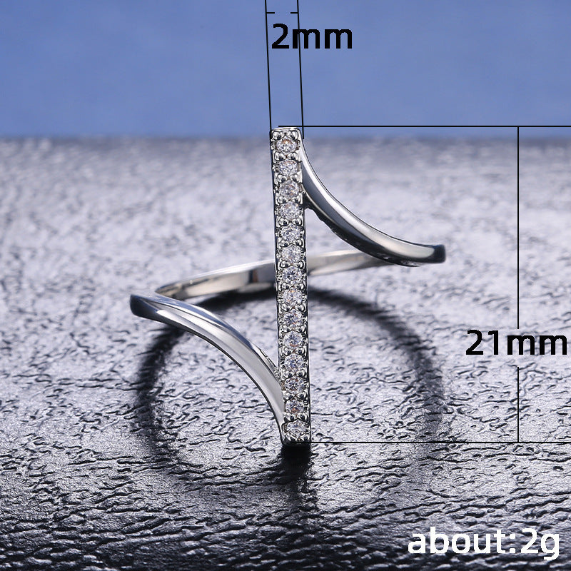 Geometric Copper Ring With Micro Inlay Artificial Gemstones Gold Plated Finish Single Line Design Jewelry Women