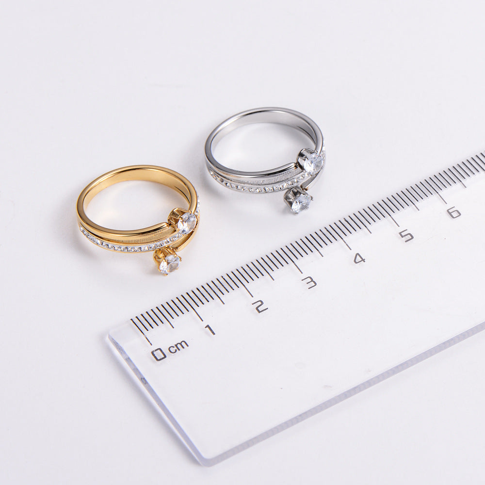 Womens Inlaid Zircon Ring Stainless Steel Spiral Design For Her Special Occasion Jewelry Gift For Women Everyday Wear