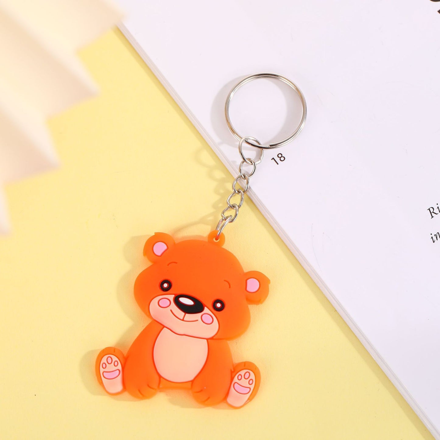 Animal Keychains Soft PVC Rubber Cartoon Keyrings Panda Elephant Cow Bear Lion Penguin Ladybug Bag Charm Plush