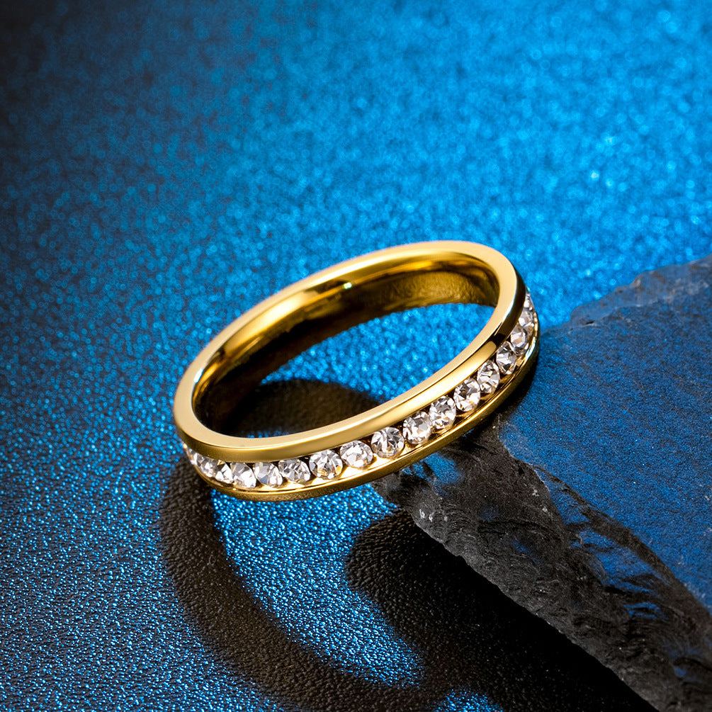 Stainless Steel Ring Black IP Plated Geometric Rhinestone Inlay Unisex Jewelry For Men And Women Casual Modern