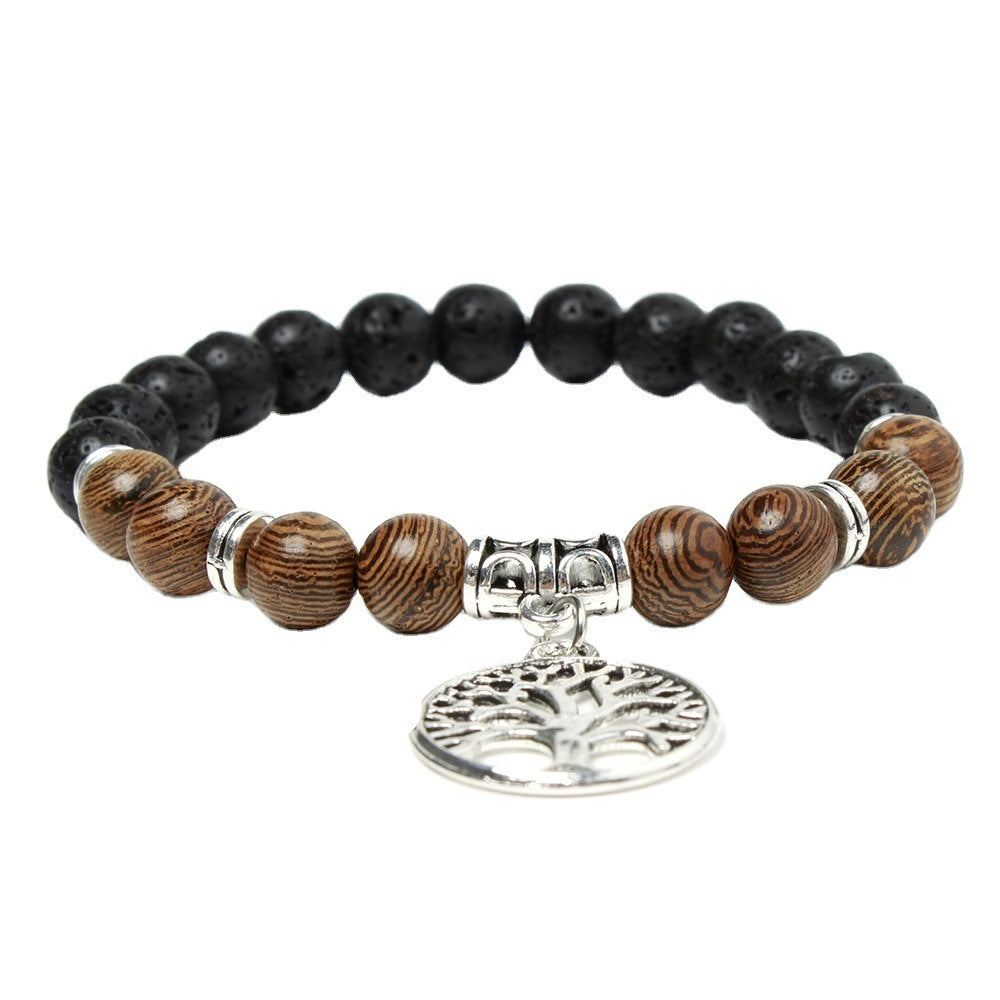 Unisex Volcanic Stone Bracelet Buddha Bead With Lotus Pendant Tree Of Life Geometric Jewelry For Everyday Wear