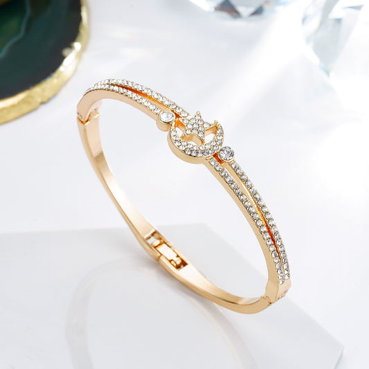 Celestial Moon Star Rhinestone Bracelet Alloy Jewelry Gift For Women And Girls Sparkling Accessory Gold Silver Gold
