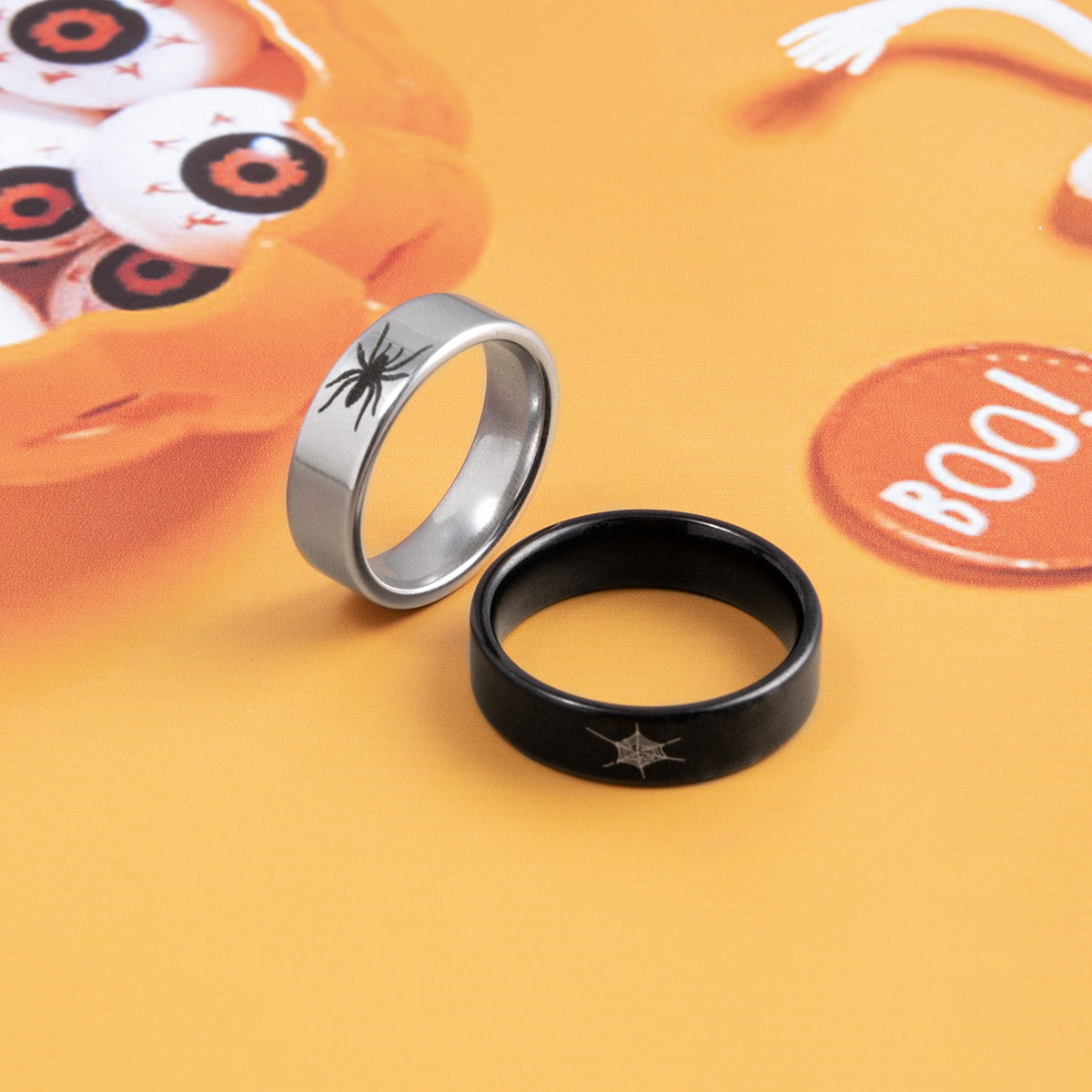 Unisex Stainless Steel Spider Web Ring Halloween Hip Hop Animal Zodiac Electroplated Ring Personalized Couple Jewelry