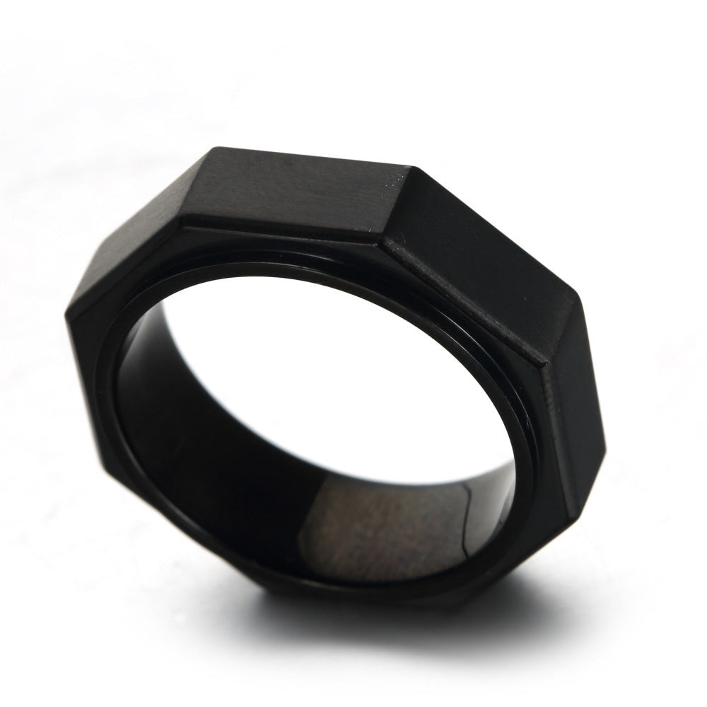 Mens Geometric Stainless Steel Ring Eight Sided Design