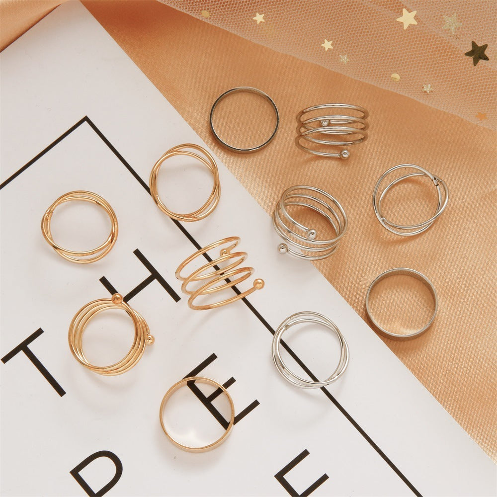Geometric Ring Set Stylish Elegant Plated Alloy Stackable Knuckle Rings For Women Gift Black Gold Silver Flair