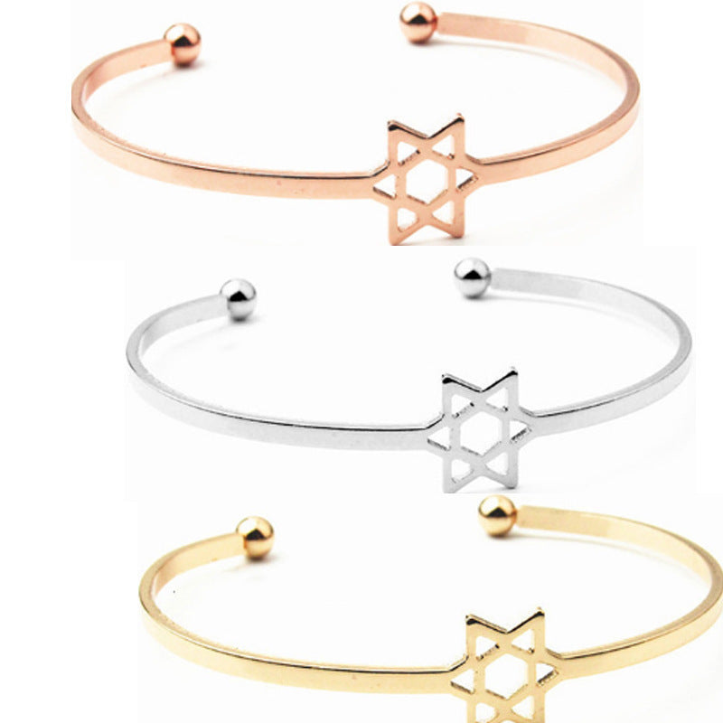 Six Pointed Star Bracelets Adjustable Opening Design Fashion Jewelry Simple Couple Gifts Gold Silver Rose Gold