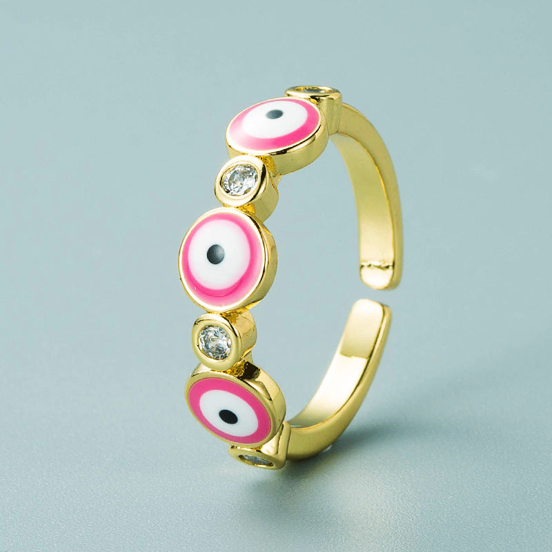 Gold Plated Eyes Design Ring Adjustable Copper Micro Inlays European American Fashion Jewelry Statement Pieces