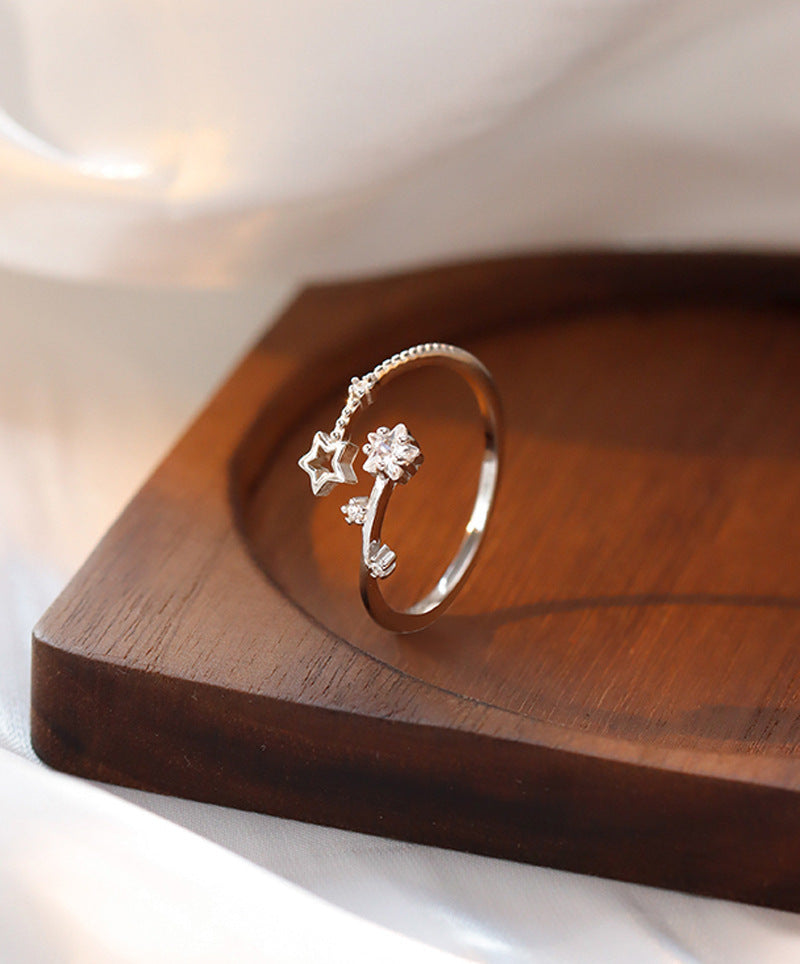 Women Star Ring Adjustable Open Design With Inlaid Zircon Copper Ring 3A Jewelry Gift For Her Star 5mm Shimmer